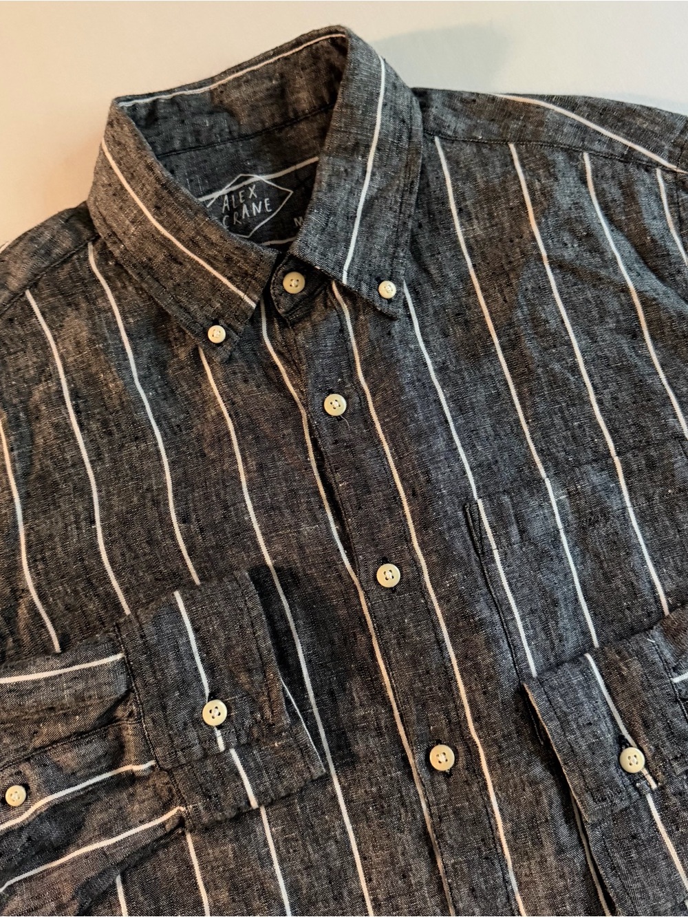 Alex Crane Linen Shirt Men MED Striped Cali Beach Surf Breezy Villa Button Up